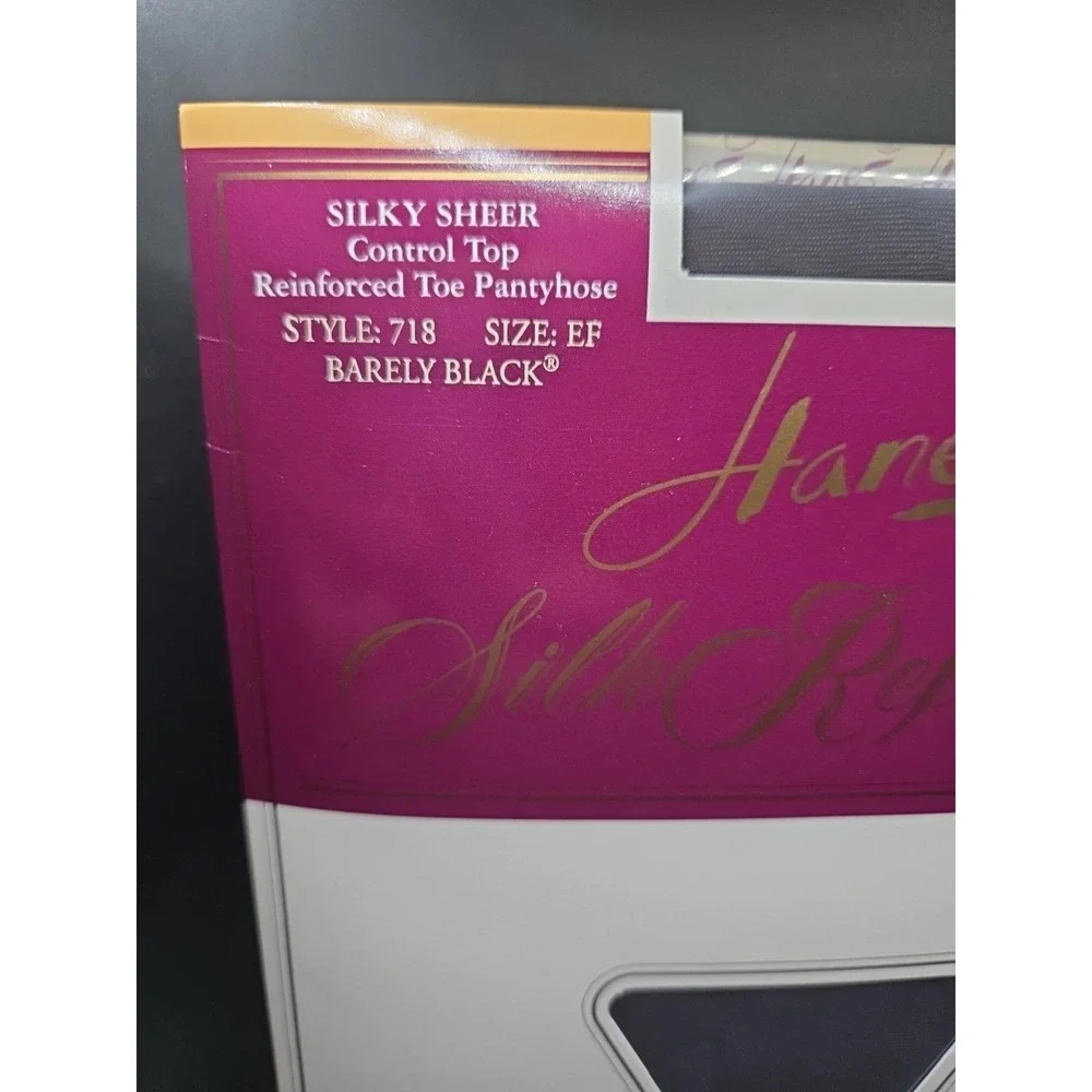 Hanes Silk Reflections Pantyhose Black Silky Sheer Control Top Style 718 Size EF